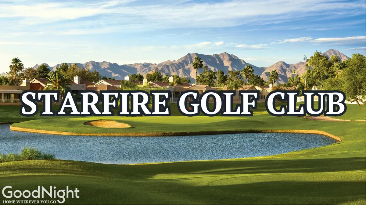 An inviting view of a championship golf course featuring a water feature, mountain backdrop, and palm trees. The scene is leisurely and serene, illustrating relaxation and upscale recreation.